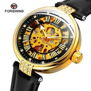 Forsining Womens Automatic Transparent Skeleton Luxury Leather Band Ladi…